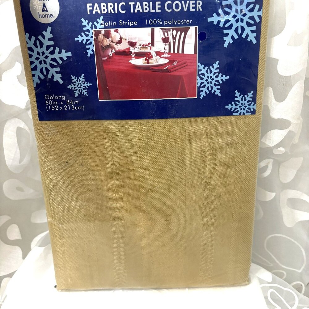 * Tablecloth Oblong 60 x 84” Satin Stripe Fabric Dark Gold Vintage NOS NWT